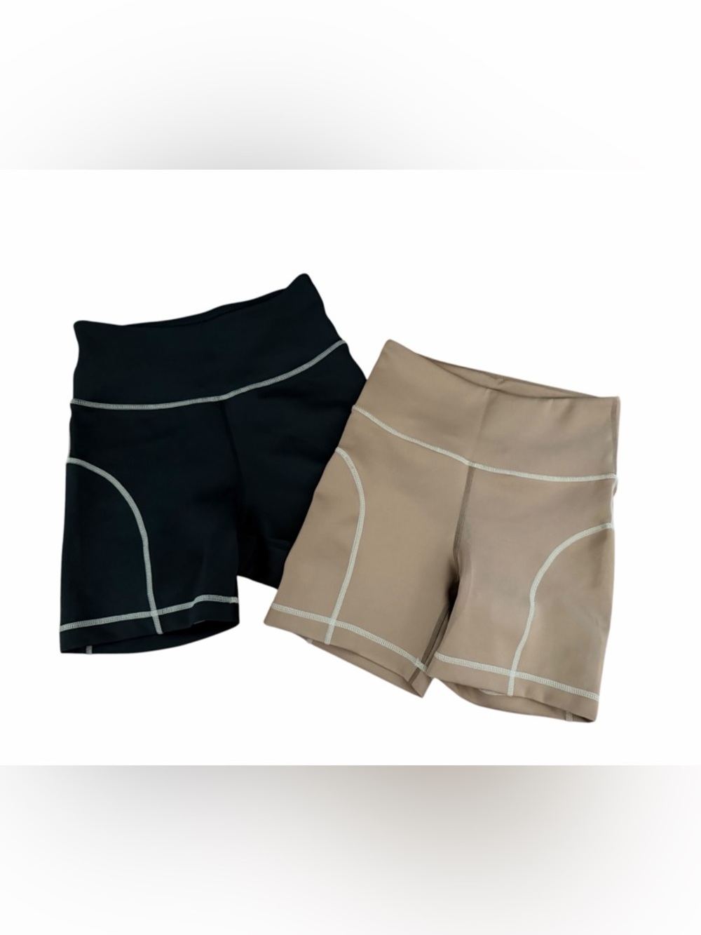 Tan lines High-Rise Seam-Accent Bike Shorts — Black & Taupe